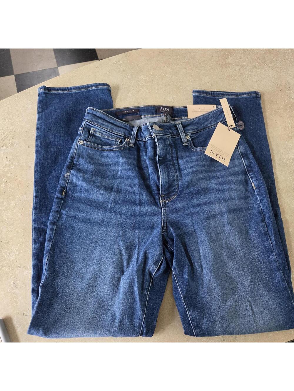 NYDJ High Rise Sheri Slim Straight Jeans in Opera Blue, Size 6